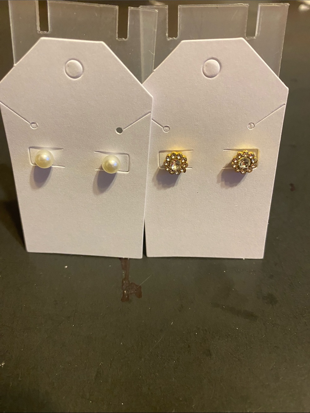 Gold Crystal Flower & Pearl Stud Earring Duo